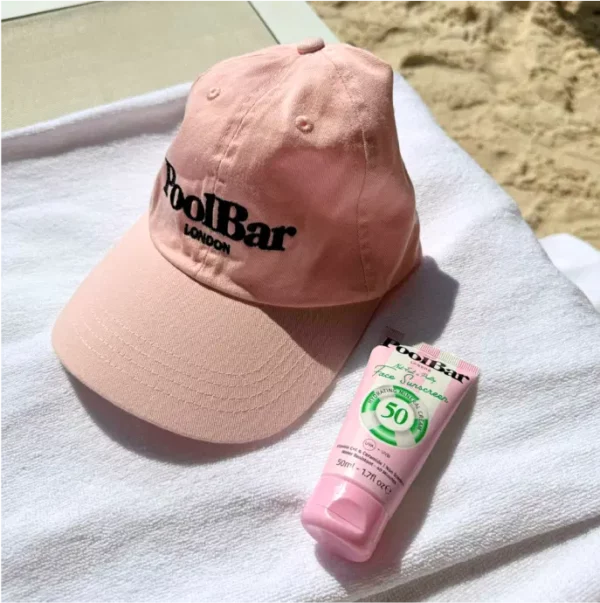 poolbar pink cap with face sunscreen