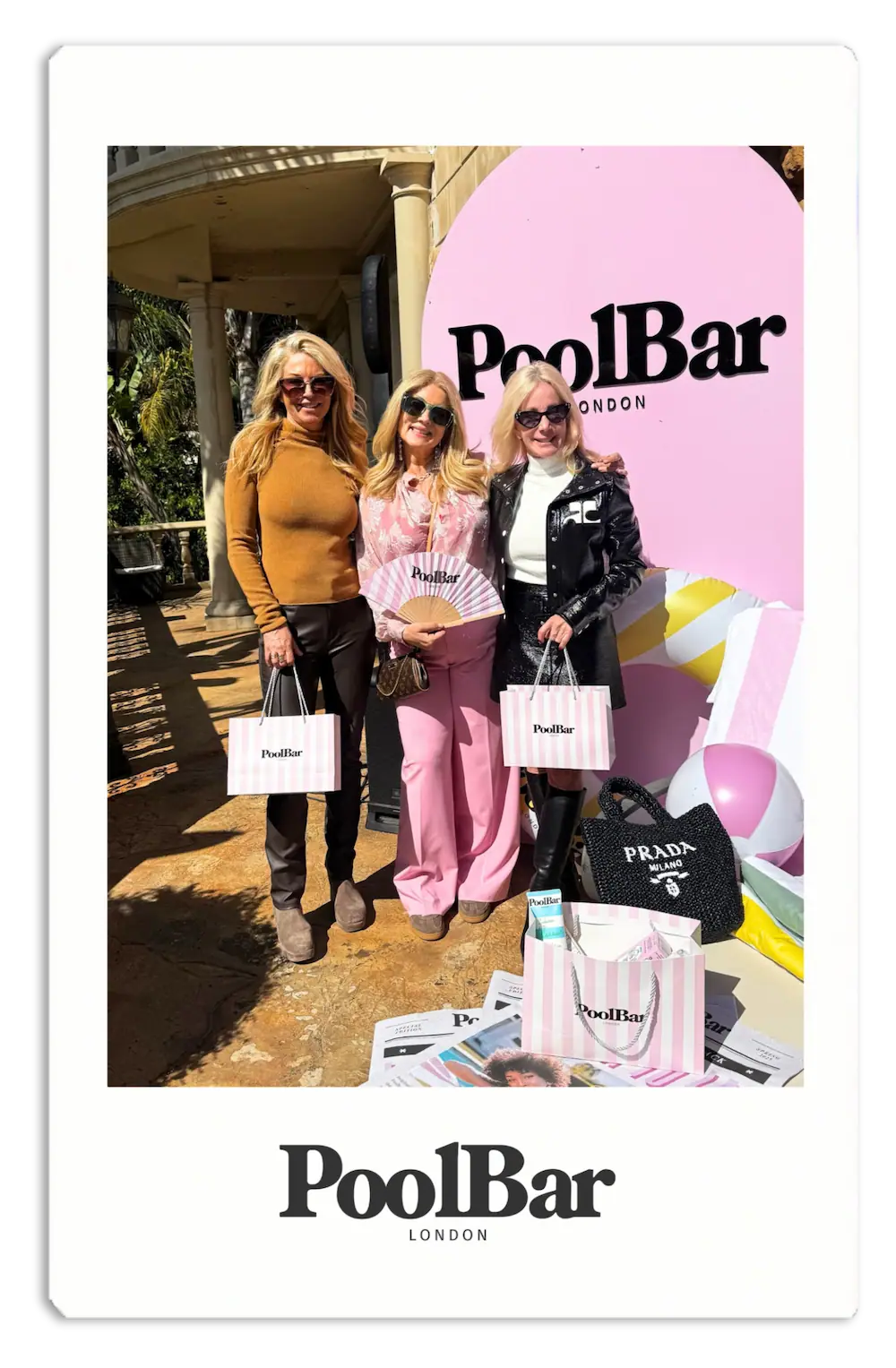 3 women with poolbar london giftbags polaroid